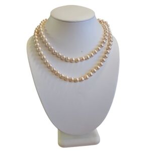 Elegant Signed, Vintage Cream Pearl Long Necklace.